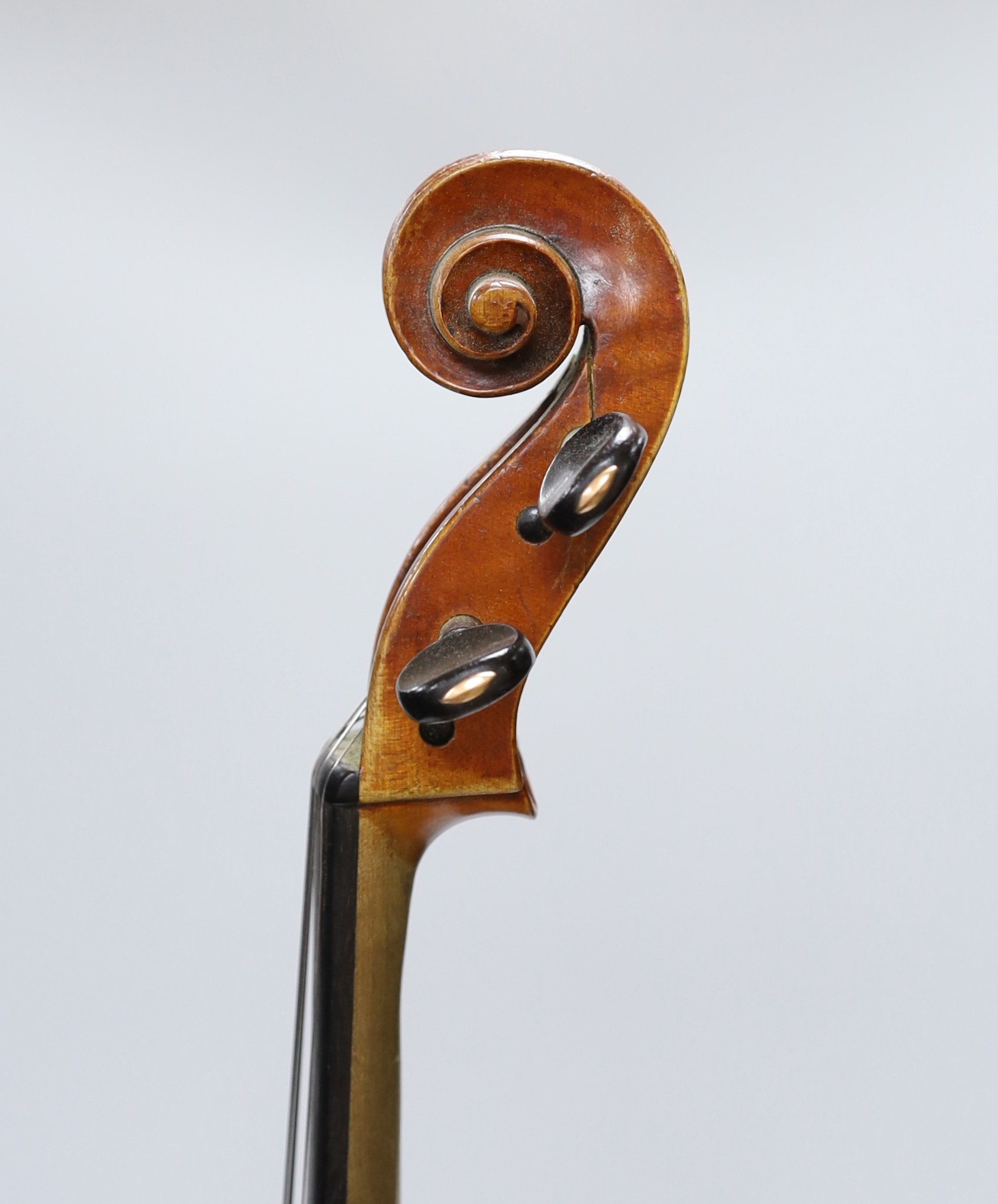 An early 20th century French viola labelled and branded Gustave Villaume, dated 1927, length of back 16.1/8inches (signed inside)